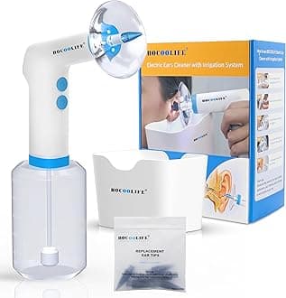 BOCOOLIFE Electric Ear Wax Removal Kit – Water Flushing Irrigation System Ears Flush Cleaner Powered with 4 Pressure Settings, Safe & Effective Ear Cleaning for Adults, Includes 5 Tips & Ear Basin