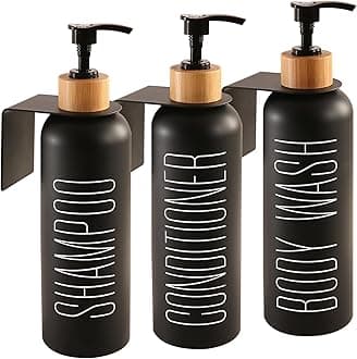 Prus Waso Shower Soap Dispenser Wall Mounted, 3 Chamber No Drill. Refillable Pump Bottle Dispenser with Wall Mount Brackets, Black