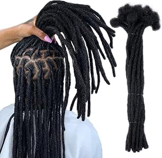 100% Human Hair Dreadlock Extensions for Men/Women, 0.4cm Thickness 8 Inch 10 Strands Full Handmade Can be Dyed and Bleached Permanent Loc Extensions Human Hair Natural Black