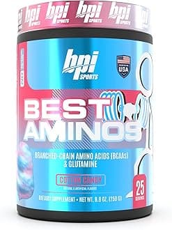 Best Aminos - BCAA Powder Post Workout & Glutamine Recovery Drink with Branched Chain Amino Acids for Hydration & Recovery, for Men & Women - Cotton Candy - 25 Servings