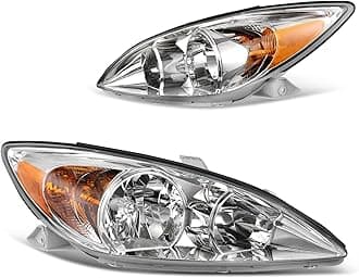 Headlight Assembly Compatible with 2002-2004 Camry(Only Fits LE/XLE) Driver and Passenger Side Replacement Headlamps Chrome Housing Clear Lens