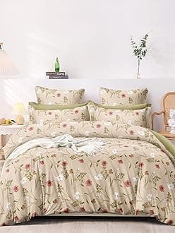 LOOMLYFE XXL Microfiber Soft Cotton Super King Size Bedsheet for Double Bed, King Size 108 Inches X 108 Inches, 9 Feet, 275 X 275 cm with 2 Large Size Pillow Covers Without Joint - BeigeFlowers