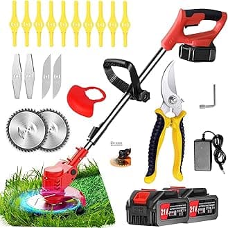 Weed Wacker, 21V 2000 mAh Cordless Weed Wacker,Electric Weed Eater Adjustable Height and Swivel Blade，Grass Trimmer/String Trimmer， for Lawn Yard Garden
