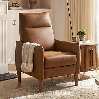 mopio Arthur Recliner Chair with 3 Positions, Accent Armchair, Mid Century Modern Reading Chair, High Back Padded Support Comfy Sleeper Armchair (Pecan Brown Faux Leather)