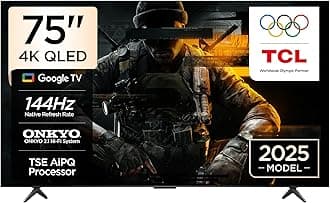75T8C Television 75 Inch Smart TV 4K QLED Colorful Quantum Crystal HDR 10+ Gaming Google TV, 144Hz Native Refresh Rate, ONKYO 2.1 Hi-Fi, Dolby Atmos, DTS Virtual X, MEMC, Game Master (2025 Model)