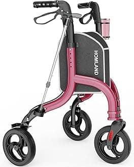 HOMLAND 3 Wheel Walkers for Seniors, Foldable Wheeled Rollator with Cane Hold and Cup Hold, Three Wheel Rolling Walker Height Adjustable for Seniors
