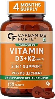 Vitamin D3 K2 | Vitamin K2 MK7 Supplement for Bone & Heart Health | Vitamin d for women & men | vitamin k2 and d3 supplements -120 Veg Tablets