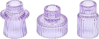 Vixdonos Glass Candlestick Holders Tealight Candle Holders for Table Centerpieces, Wedding Decor and Dinner Party (3 Pcs, Purple)