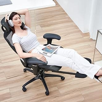 COLAMY Ergonomic Mesh Office Chair with Footrest, Executive High Back Computer Desk Chair with Wide Headrest and Adjustable 3D Arms, Backrest, Tilt Lock and Lumbar Support-Black