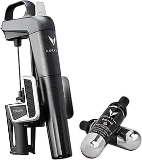 Model Two -Wine Preservation System - Bottle Opener, Needle Pourer, Aerator, and Wine Saver - Graphite - Includes 2 Argon Gas Capsules and Wine Needle