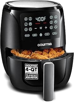Gourmia Air Fryer - 4 Qt Capacity, FryForce360º, Digital Display with 8 Presets, Roast, Bake, Broil, Dehydrate, Dishwasher Safe Accessories, Compact, Black