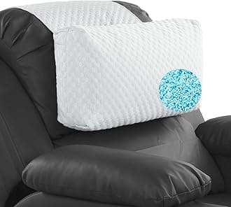 HOMBYS Cooling Headrest Neck Pillow for Recliner with Adjustable Shredded Gel Memory Foam Filling, Extra Large & Non-Slip Neck Pillow for Recliner, Sofa, Office Chair, Car, Gaming, Cream White
