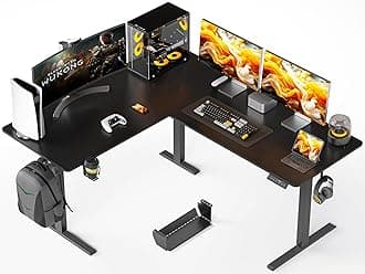 63x55 Inches Reversible L Shaped Standing Desk, Height Adjustable With Cup Holder, Electric Corner Computer Workstation, Sit Stand up Home Office, Ergonomic Gaming, Black