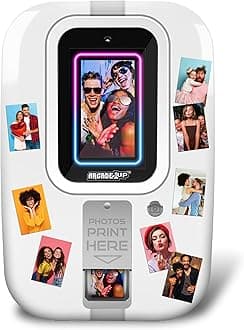 Arcade1Up Touchscreen Photobooth - Personalize Your Selfies with Stickers, Picture Effects, and Cool Filters, Prints 2" x 3" Photos, Instantly Share via QR Code - Perfect for Parties and Weddings