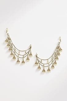 Shining Diva Fashion Latest Trendy Stylish Ear Chain Earrings for Women | Traditional 18k Gold Plated Wedding Party Jewellery | Bahubali Inspired Kan Chain Jhumki Earrings