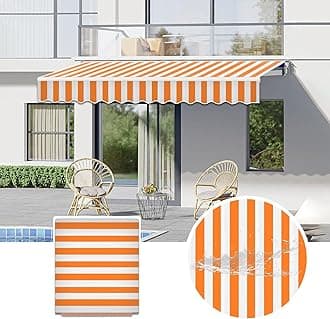 Commercial Patio Awning Top Replacement Fabric| 100% Polyester Sunshade Shelter with UV & Water-Resistant Fabric for Deck, Balcony, Yard, Coffee,Customizable(Orange White Stripes,22.9x9.8ft)
