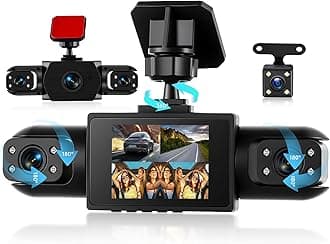 4 Channel 360° Dash Cam Front and Rear Inside Left Right, 2 Inch Dash Camera for Cars, Built-in Night Vision, Sensitive Motion Detection 24/7 Recording Parking Mode Monitor Reversing Help