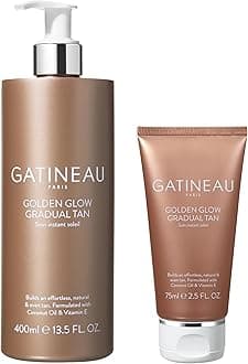 Golden Glow Gradual Tan - 400ml + 75ml, Self Tan Lotion + 2 in 1 Body Moisturiser, Easy Application, Coconut Oil & Vitamin E, Buildable Natural Tan, Dermatologist Tested & Cruelty Free