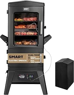 Digital Electric Smoker with Cover, LED Display Build in Meat Probe Large Capacity BBQ Smokers, 4 Racks Smoke More with 633 sq in Cooking Area