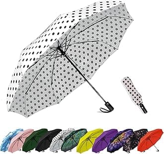 SIEPASAWindproof Travel Compact Umbrella, 8-Ribs Anti-UV Waterproof Folding Umbrella with Telfon Coating-One Button for Auto Open and Close