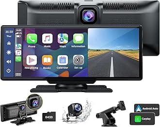 9.26" Wireless Carplay and Android Auto with 2.5K Dash Cam, 1080P Backup Camera, Portable Touchscreen GPS Navigation for Car, Car Stereo Receiver with Bluetooth,AirPlay,AUX,FM,Googel,Siri