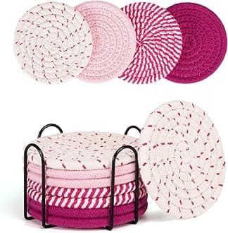 Smgmg Absorbent Coasters Set - 4 Pack Pink, 8 Pack Cute Coasters for Coffee Table & Desk