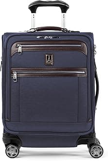 Platinum Elite Softside Expandable Carry on Luggage, 8 Wheel Spinner Suitcase, USB Port, Men and Women, International, True Navy, Carry On 19-Inch