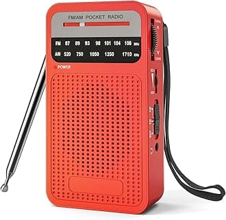 Portable Radio AM FM with Long Range Reception, Goodes Transistor Radio with Loud Speaker, 2AA Battery Operated, Headphone Jack for Indoor, Outdoor and Emergency Use-Red