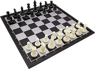 9.8" Magnetic Travel Chess Set for Adults and Kids, with Outdoor Portable Folding Chess Board, Black & White Color