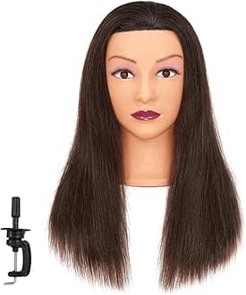 Mannequin Head 20"-22" 100% Human Hair Hairdresser Training Head Mannequin Doll Head Cosmetology Manikin Training Head Hair for Practice Cutting Braiding with Free Clamp Holder 92022LB0214