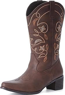 IXU Wide Calf Cowboy Boots For Women Pointy Toe Women's Western Boots Cowgirl Boots Mid Calf Boots