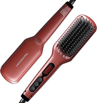 Megawise Pro Ceramic Ionic Hair Straightener Brush – Fast 20s Heating, Auto-Off, Anti-Scald, Dual Voltage, Rotatable Power Cord – Home Salon Styling (Tomato Red)