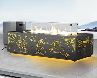 NICESOUL 42'' Natural Gas/Propane Fire Pit Rectangular, Low Profile Firepits with Tank Table for Outside Patio, 50000 BTU Outdoor Fireplace with LED Lights Lamp for Backyard Garden, CSA, Dark Grey