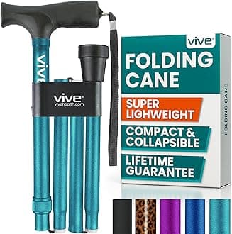 Folding Cane - Foldable Walking Cane for Men, Women - Fold-up, Collapsible, Lightweight, Adjustable, Portable Hand Walking Stick - Balancing Mobility Aid - Sleek, Comfortable
