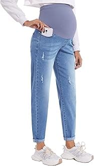 Women's Maternity Boyfriend Jeans Over Belly Stretch Comfy Loose Casual Denim Pants with Pockets for Everyday Wear