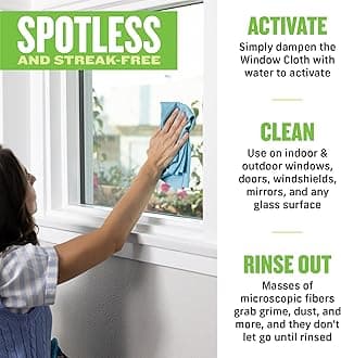 E-Cloth Window Cleaner Kit - Window and Glass Cleaning Cloth, Streak-Free Windows with just Water, Microfiber Towel Cleaning Kit for Windows, Car Windshield, Mirrors - Alaskan Blue