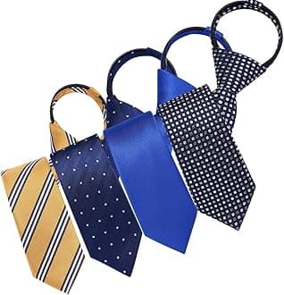 AUSKY Pre-tied Adjustable Zipper Skinny necktie,2.35inch Clip on Slim Ties for men or boys (1 Pack & 4 Packs for option)