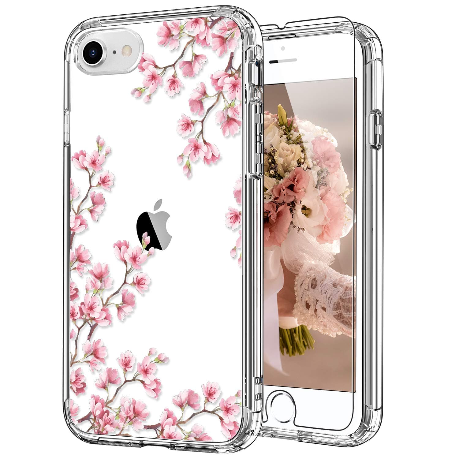 ICEDIO for iPhone SE 2022, SE 2020 Case,iPhone 8/7 Case with Screen Protector,Clear TPU Cover with Fashion Designs for Girls Women,Protective Phone Cover Nice Florals