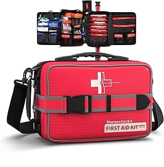 Advanced comprehensive first aid kit with well-organised labeled compartments, removable MOLLE system, trauma kits