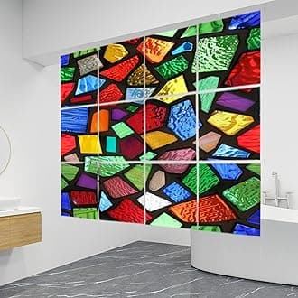 12 PCS Hanging Room Divider Opulent Mosaic Stained Glass Candle Votive Antique Decorative Solid PVC Board Screen Panels Room Partition Wall Screen Panels for Bedroom Living Dining Room