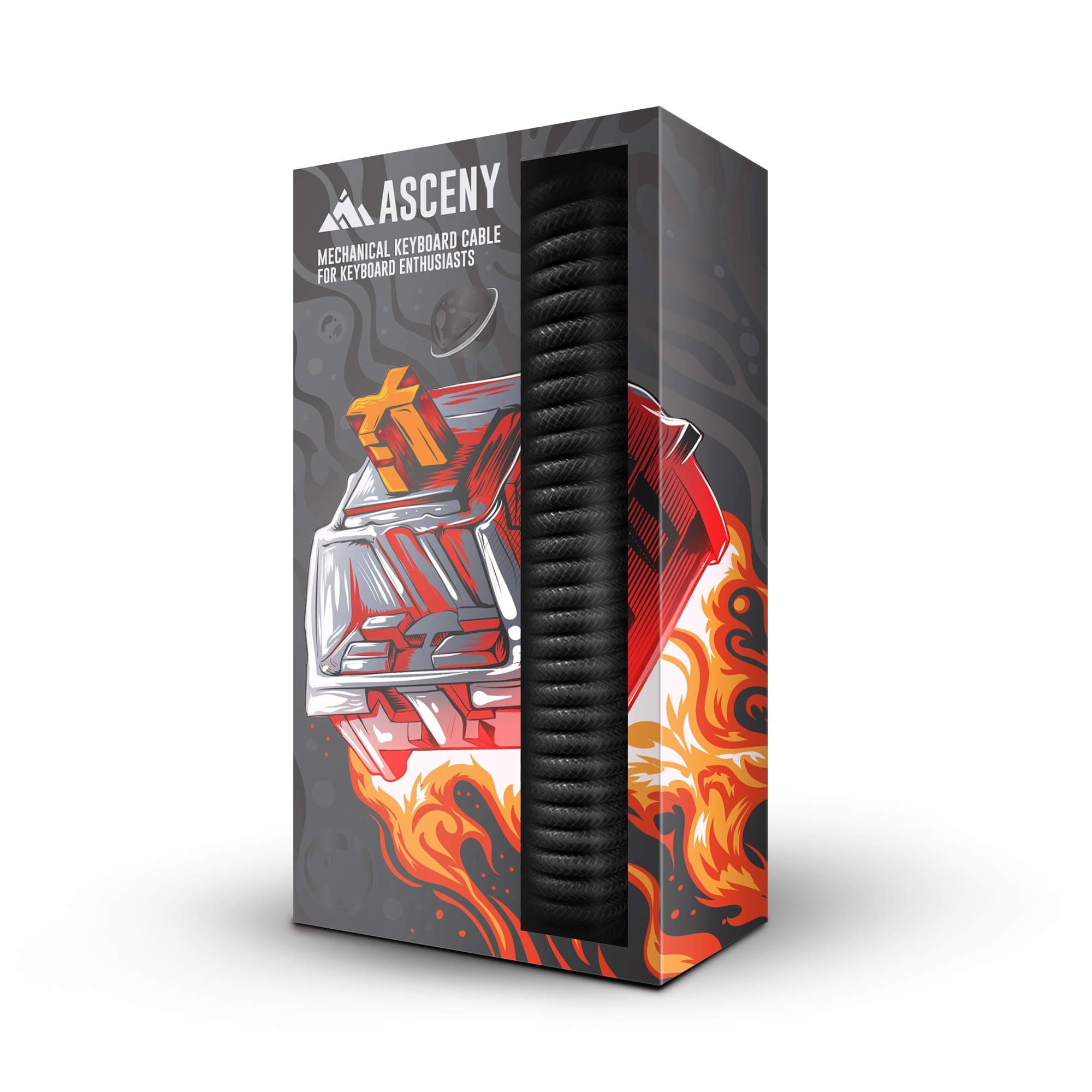 ASCENY Coiled & Double Sleeve Mechanical Keyboard Cable for Type-C Mechanical Keyboard (Black)