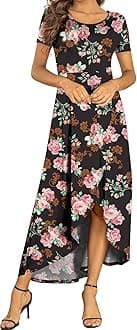 AYIFUWomens Summer Dresses High Low Slit Hem Casual Short Sleeve Maxi Dress with Buttons