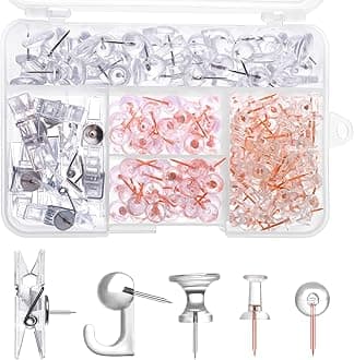 200 Pieces Push Pins Set, 5 Types Clear Thumb Tacks Push Pins for Wall Cork Board Bulletin Boards with Storage Box