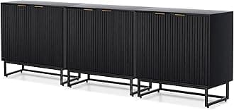Fluted Storage Cabinet Set of 3, Sideboard Buffet Cabinet Modern Accent Cabinets with Adjustable Shelves, Credenza, Console Table Entryway Cabinets for Living Room, Black