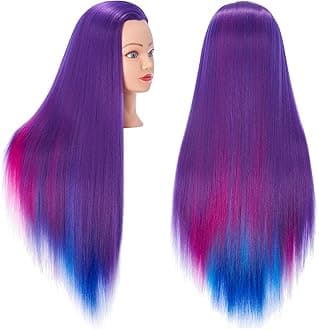 Hairingrid 26"-28" Mannequin Head Hair Styling Training Head Manikin Cosmetology Doll Head Synthetic Fiber Hair and Free Clamp Holder (Colourful)
