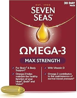 Seven Seas Omega-3 Fish Oil Max Strength, 1250 mg Fish Oil, 1063 mg Omega-3, 250 mg EPA & DHA & Vitamin D, 30 Capsules