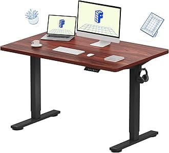 FLEXISPOT EN1 Whole-Piece Standing Desk 48 x 30 Inches Electric Height Adjustable Desk Sit Stand Desk Base Home Office Table Stand up Desk (Black Frame + 48 in Mahogany Top, 2 Packages)