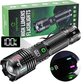 Esgreen Rechargeable Flashlights High Lumens 10000 Single 2 Modes, Super Bright LED Flashlight USB C Long Distance 3280ft, Powerful Long Lasting 10H Heavy Duty Strong Flash Light for Camping Hiking
