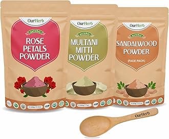 Rose Petal + Sandalwood + Mulatni Mitti Powder | Face Pack Pure & Natural Skin Whitening | Face mask and Facial | for All Type of Skin Care with Spoons Combo Pack - 300g (100g X 3)