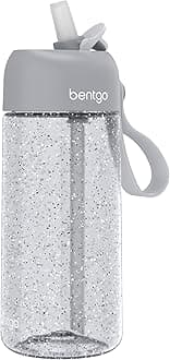 Bentgo Kids Water Bottle - Leak-Proof, Durable Tritan, BPA-Free 15 oz. Cup for Kids/Toddlers Ages 3+, Bite & Sip Spout, Carrying Handle, & Dishwasher Safe for School (Glitter Edition - Silver)